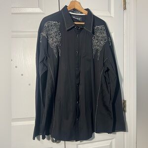 Roar Black White Embroidered Long Sleeve men western shirt XXXL